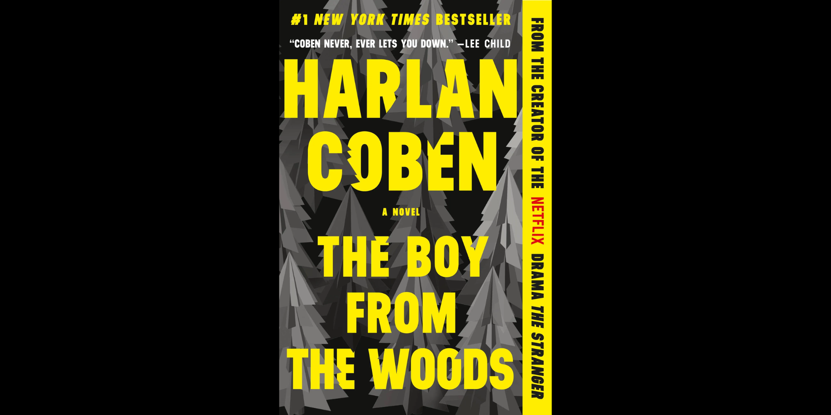 A book cover featuring a grey silhoutte of the woods and the text 'The Boy from the Woods' in yellow.