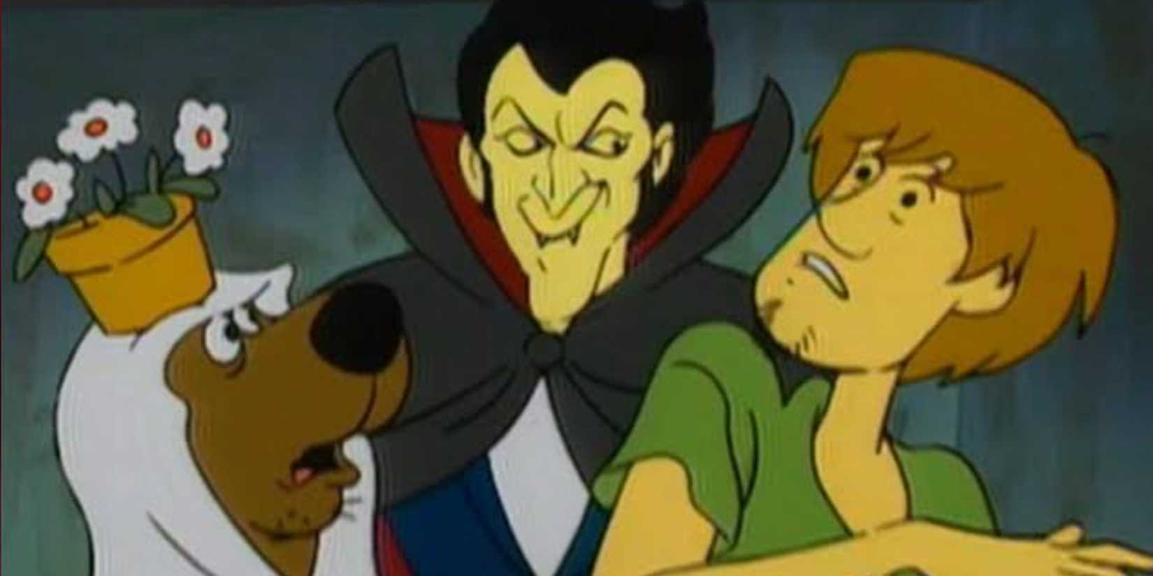 Scooby-Doo and Shaggy are surprised by Count Dracula in the “A Halloween Hassle at Dracula’s Castle” episode of ‘The New Scooby-Doo Mysteries’