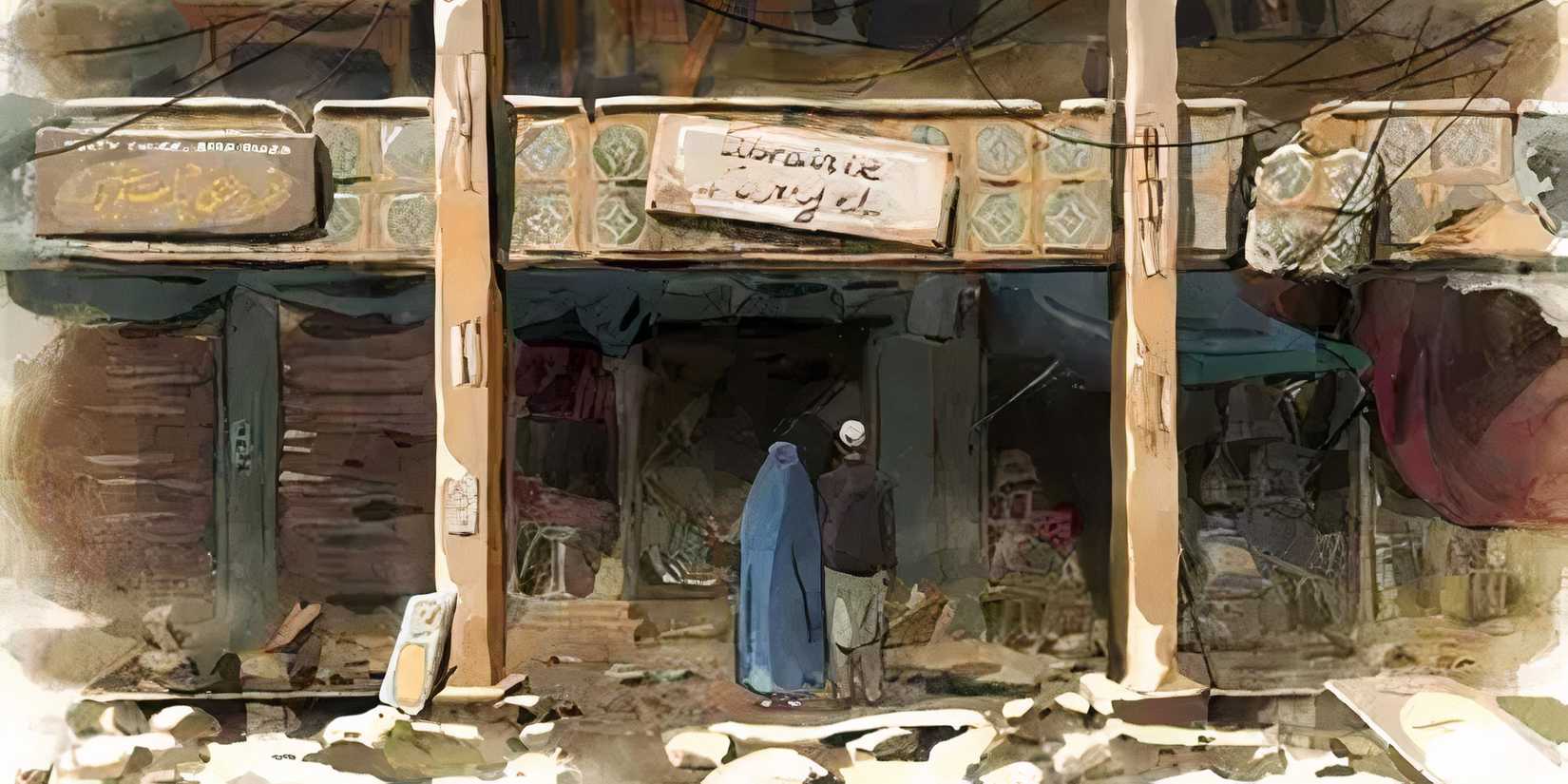 An Afghan couple stands amidst ruins in 'The Swallows of Kabul'