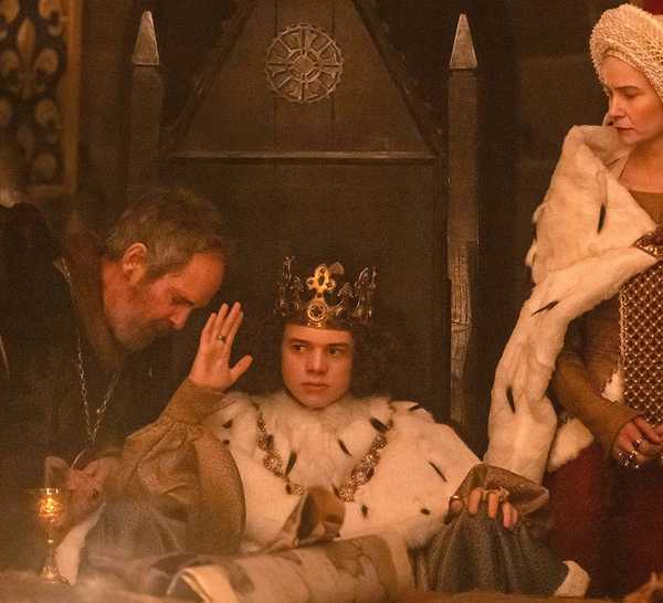 Tom Hollander, Woody Norman, and Katherine Waterston in 'The Uprising'