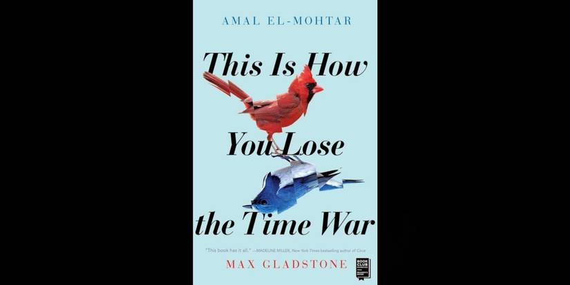 The book cover for This Is How You Lose the Time War over a black background