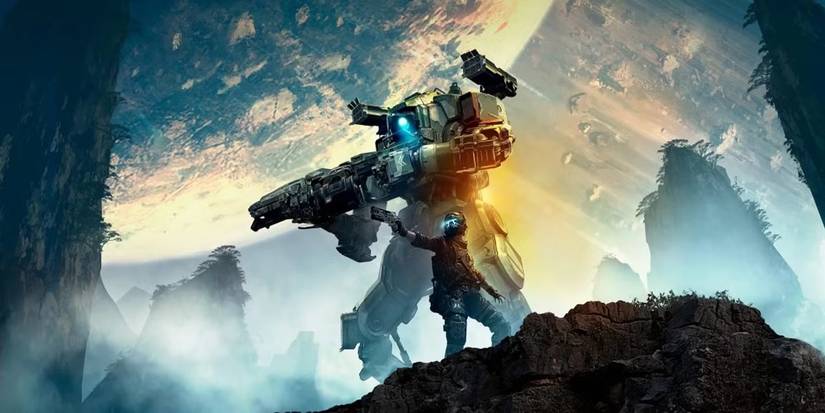 A character with a large robot behind them in Titanfall 2