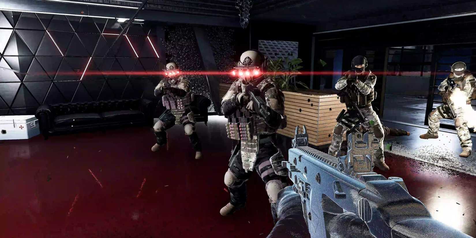 The player faces off against four special forces troopers in 'Trepang2'
