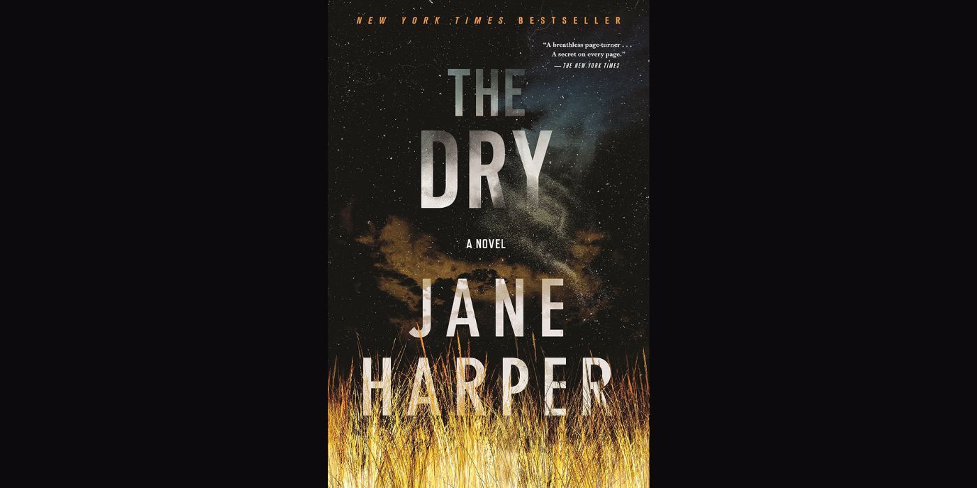 ‘The Dry’ by Jane Harper book cover on black background.