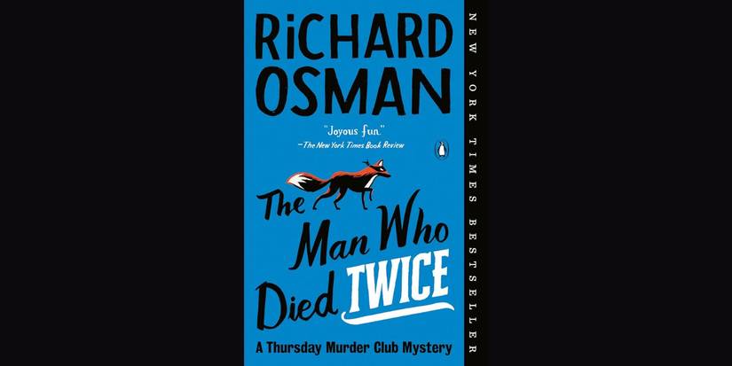‘The Man Who Died Twice’ by Richard Osman book cover on black background.