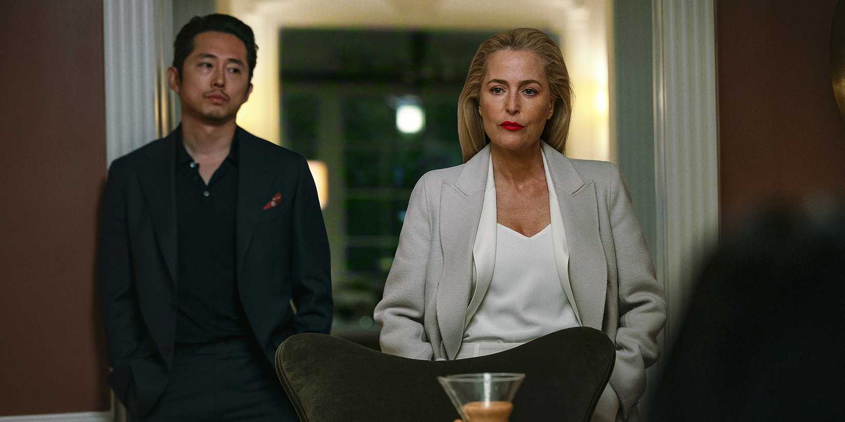 Steven Yeun and Gillian Anderson look so very concerned in Animals