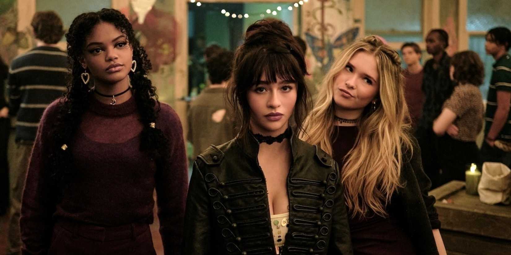 Malina Weissman as Briar, Jordan Leftwich as Sasha, and Ora Duplass as Tegan together in Coven Academy