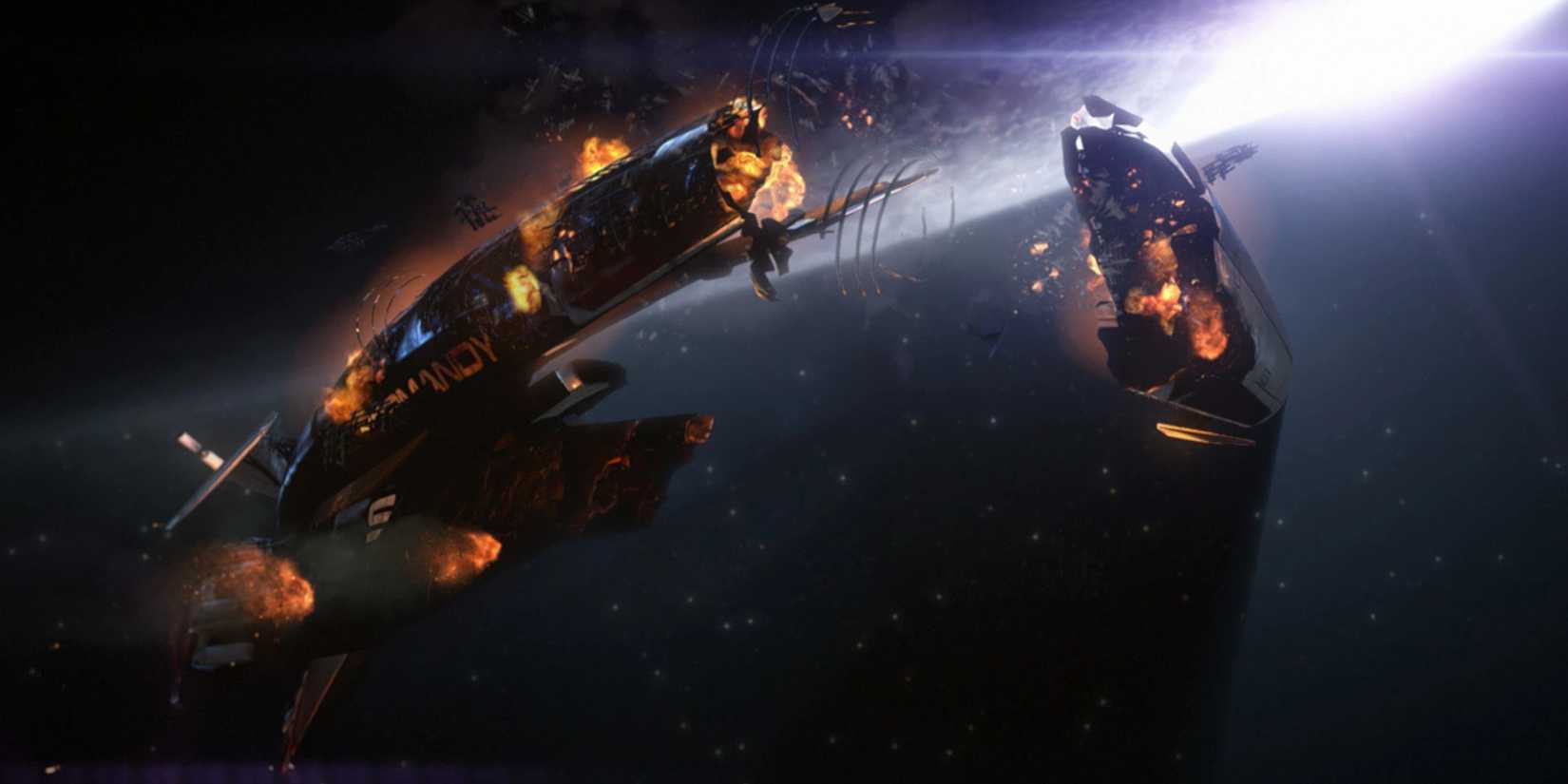 Destroyed SSV Normandy in opening of 'Mass Effect 2'