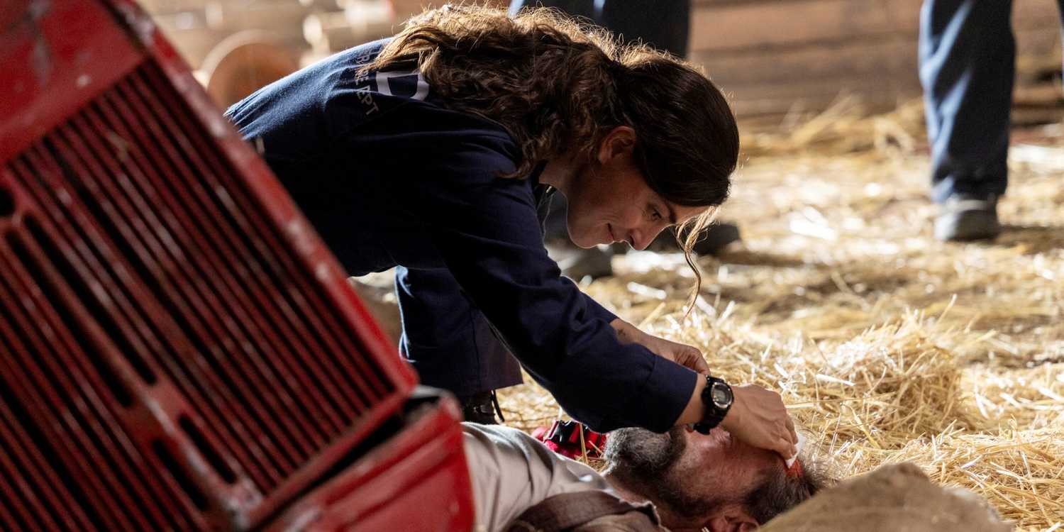 Olivia Thirlby as CJ helping someone in need on an emergency call in Fire Country