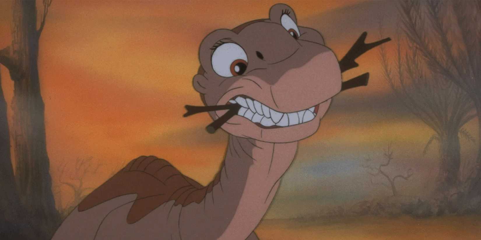 Littlefoot eating a twig