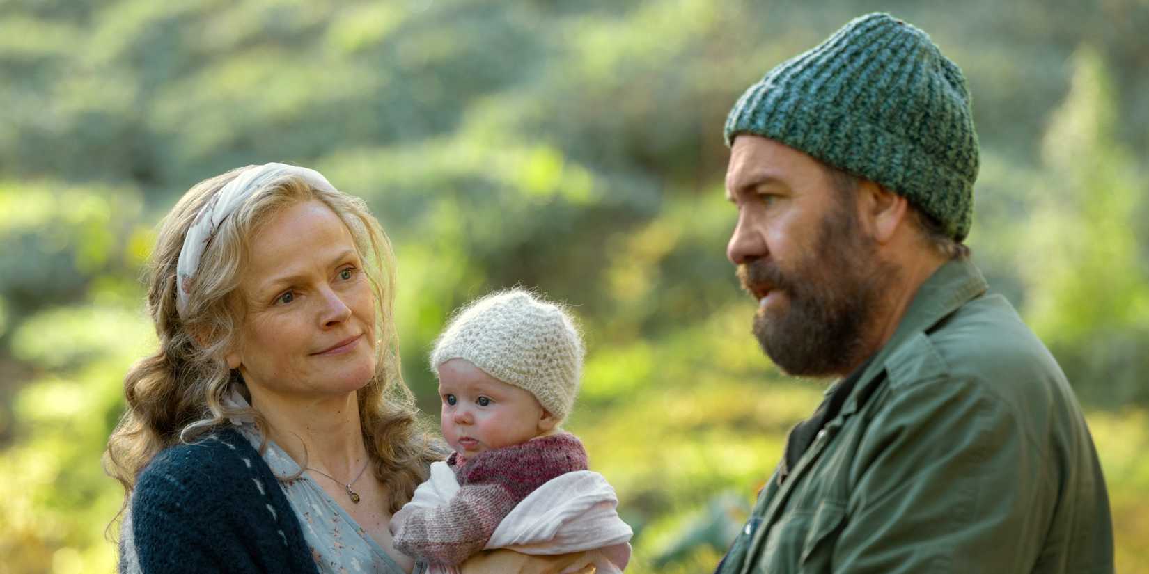 Brendan Cowell as Henry with Maxine Peake as Jenna as she holds a newborn baby in Last Seen
