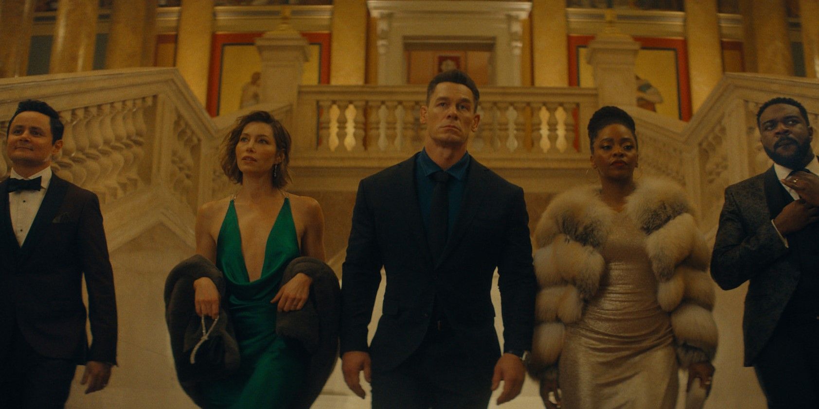 Arturo Castro, Jessica Biel, John Cena, Teyonah Parris, and Sam Richardson in 'Matchbox: The Movie'
