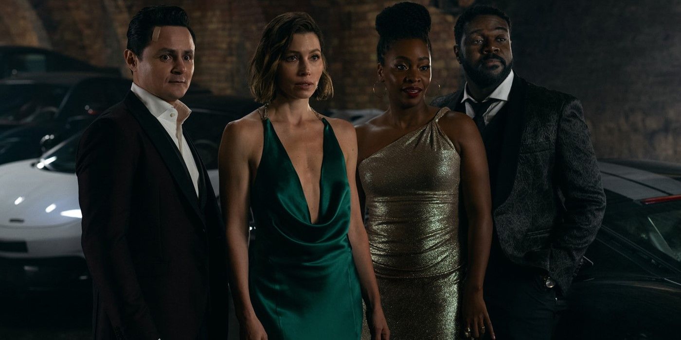 Arturo Castro, Jessica Biel, Teyonah Parris, and Sam Richardson in 'Matchbox: The Movie'