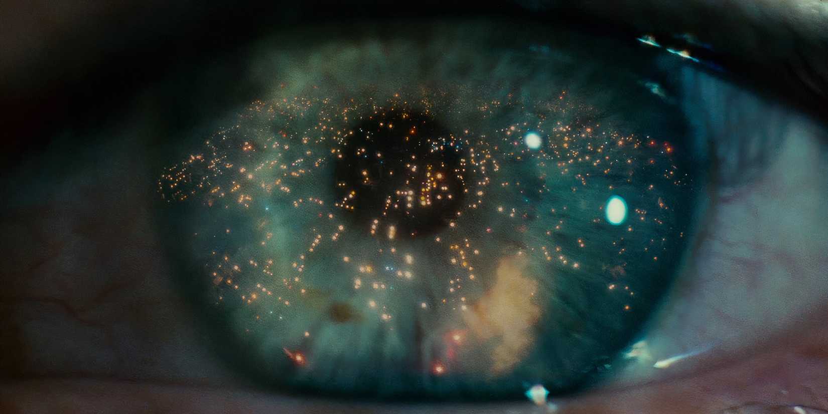 Reflections in an eye at the beginning of Blade Runner.