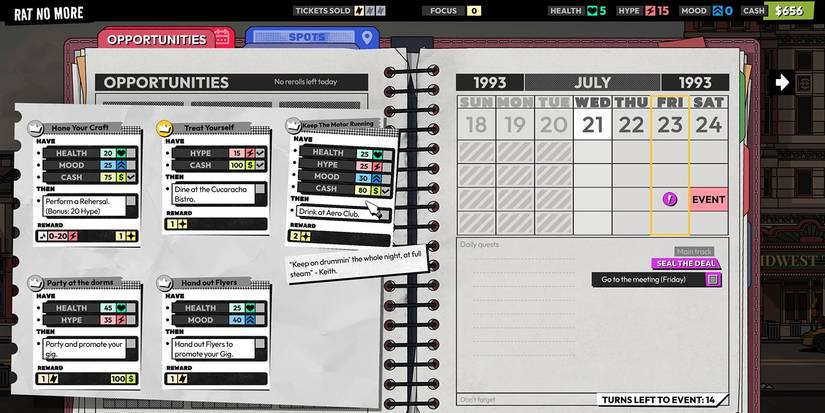 The planner menu from 'Rockbeasts'