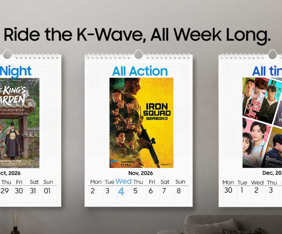 A graphic featuring key art for The King's Warden, Iron Squad, and microdramas coming to Samsung TV Plus