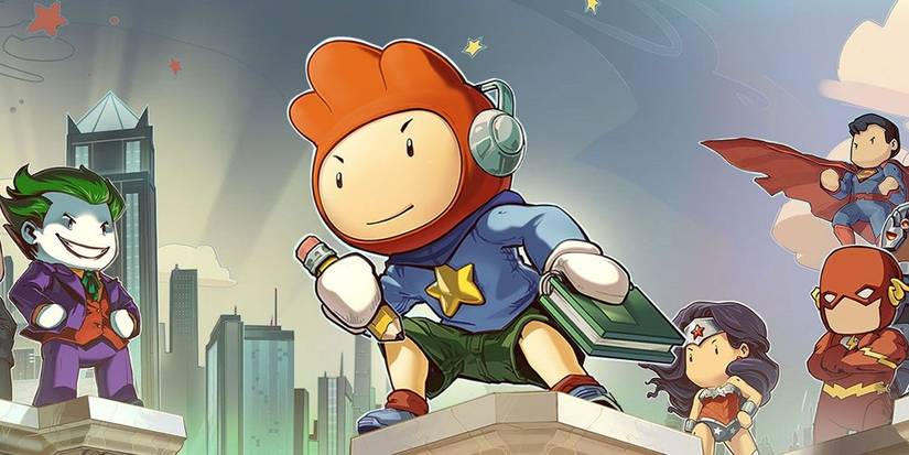 Maxwell and DC characters in 'Scribblenauts Unmasked'