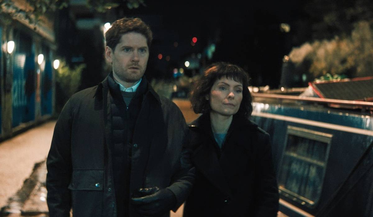 Kyle Soller and MyAnna Buring in a tense scene from Slow Horses season 6