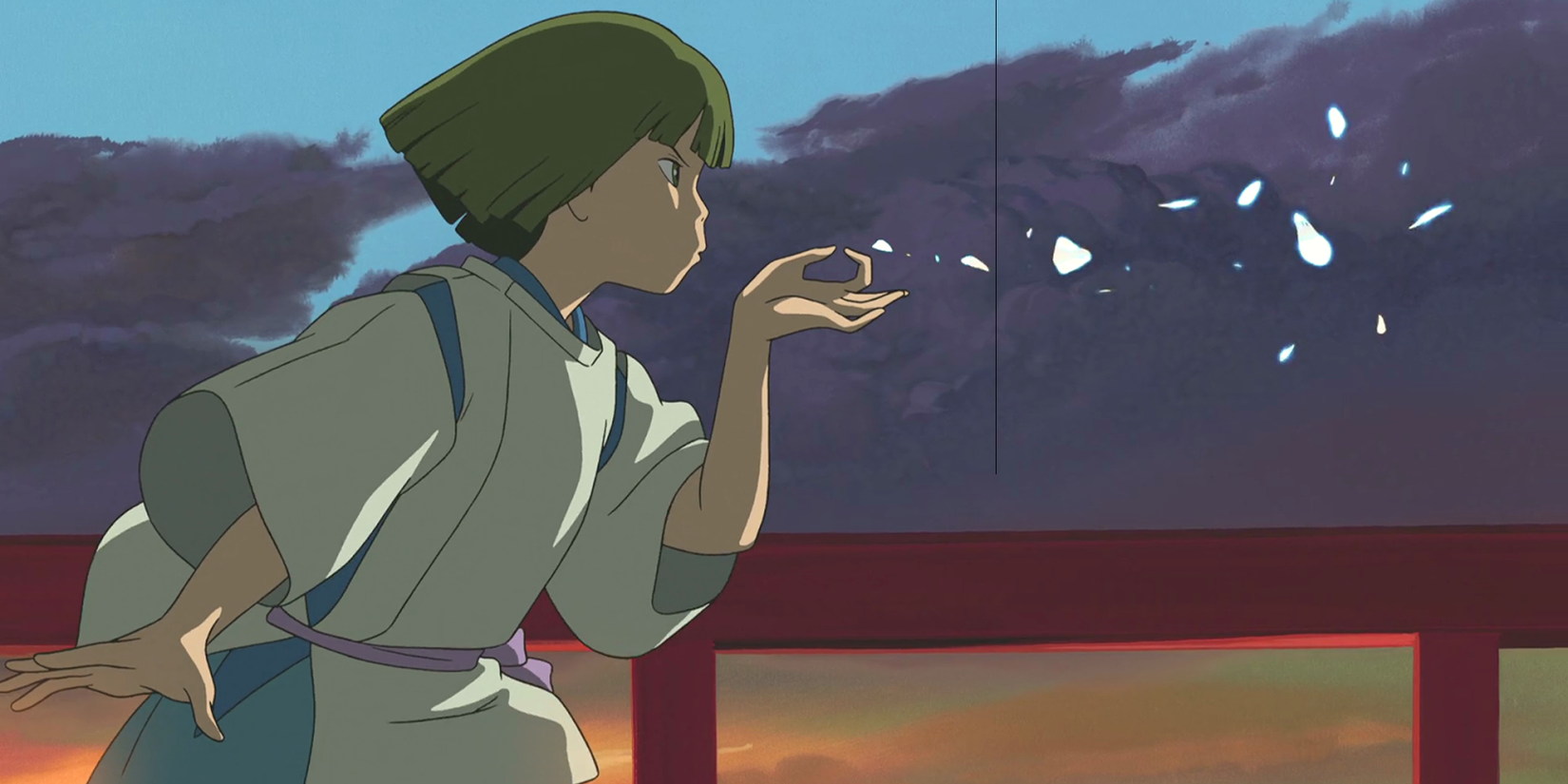 Haku blows petals in the wind