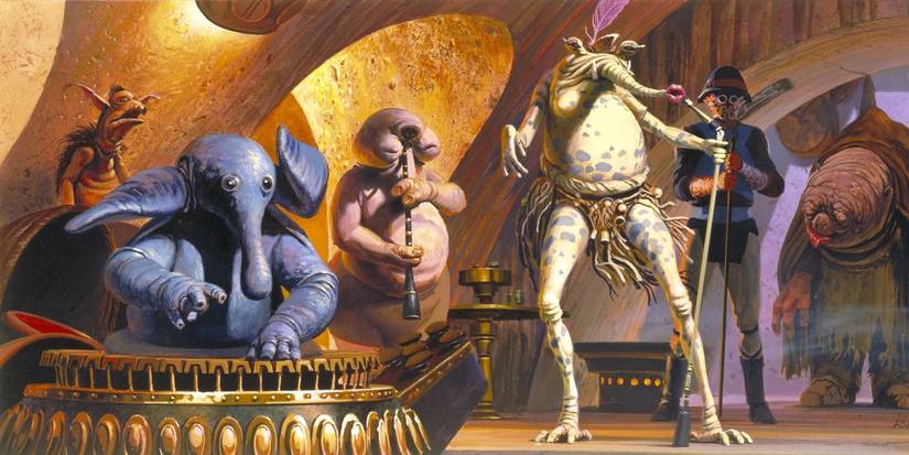 Concept art of the Max Rebo Band playing at Jabba's Palace in Star Wars