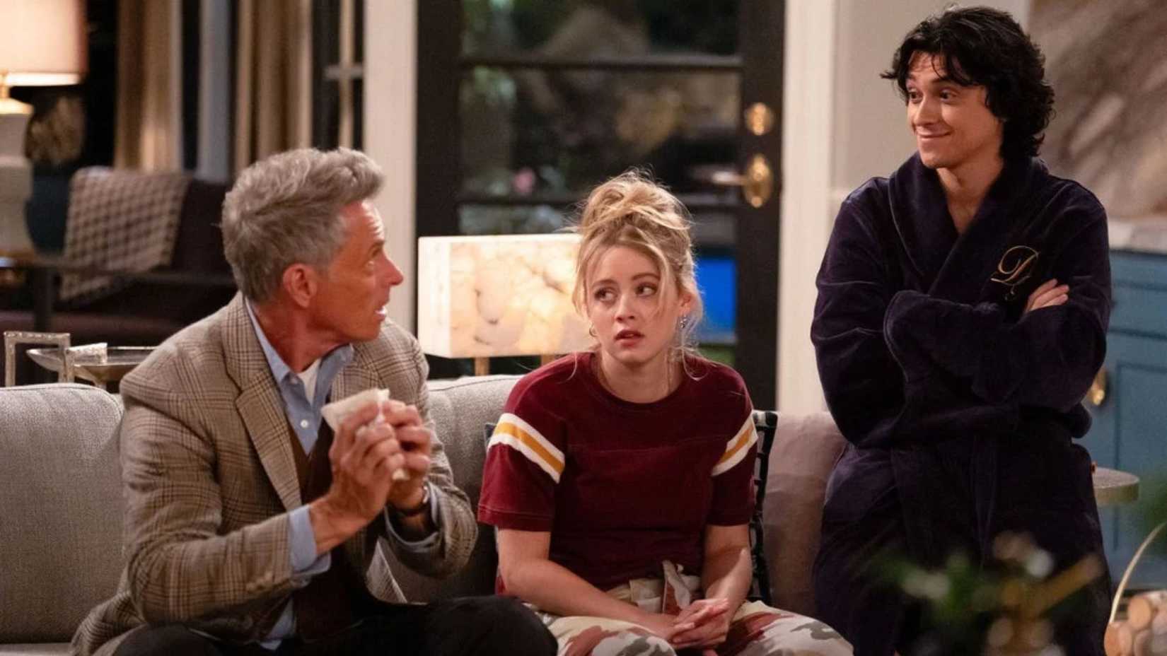Ignacio Diaz-Silverio, Emma Meisel, and Tim Daly in Newlyweds