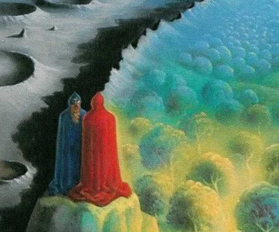 Two men oversee the boundary between space and earth on the cover of 'That Hideous Strength' by C.S. Lewis