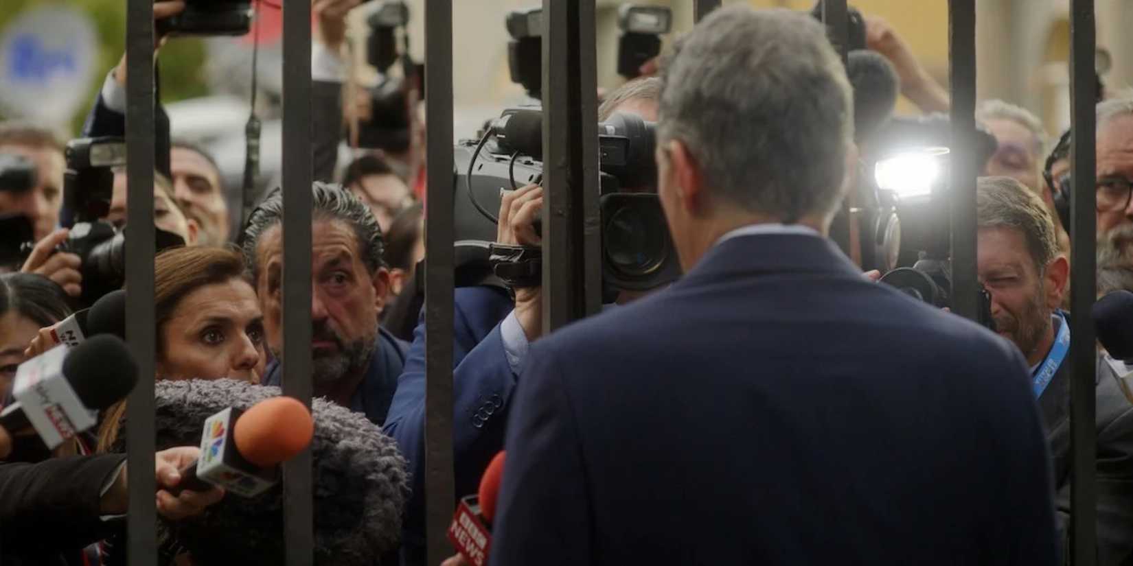 Rufus Sewell as Hal Wyler talking to press in Season 4 of 'The Diplomat.'