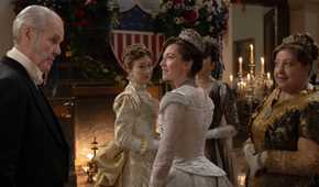 Carrie Coon, Jack Gilpin, Taissa Farmiga, and Ashlie Atkinson in The Gilded Age Season 4