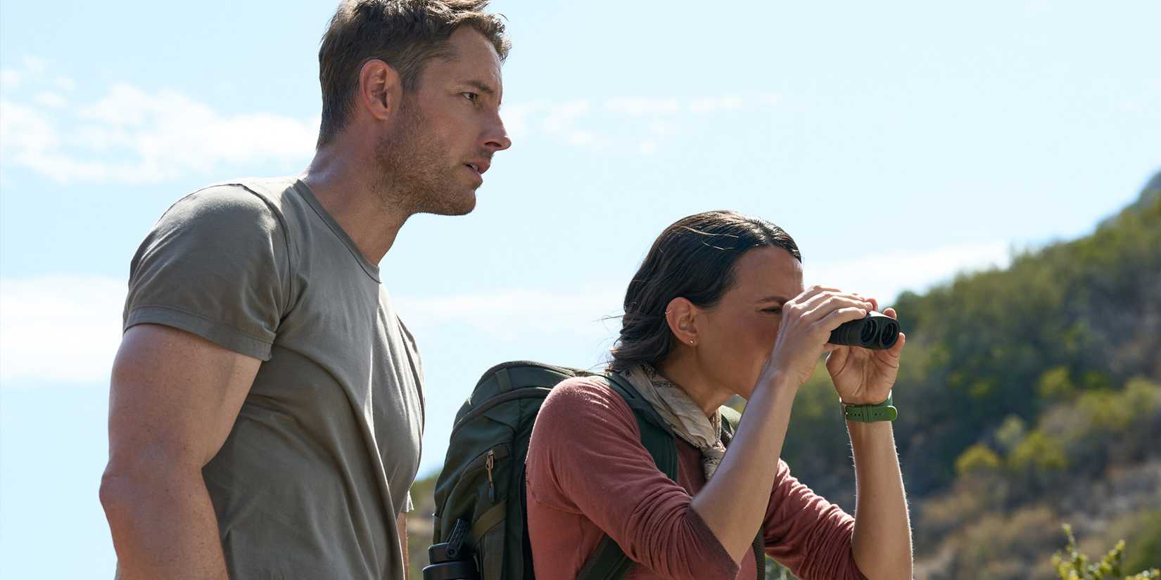 Colter Shaw (Justin Hartly) and "trail angel" Becca (Erica Hernandez) search on 'Tracker'