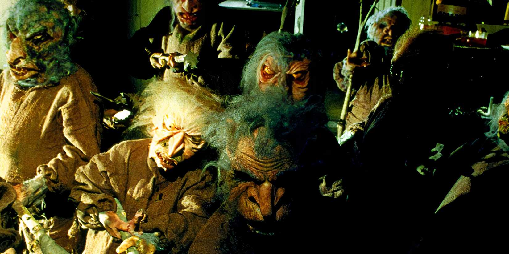 Troll 2, a bunch of goblins (not trolls) in a room, looking cheap and not scary at all