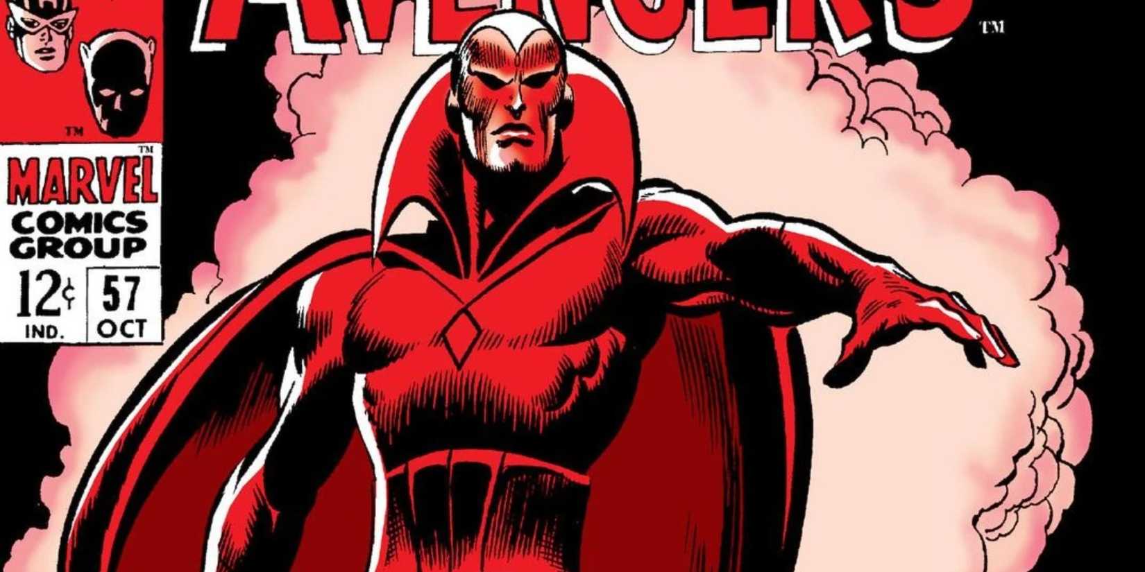 Vision's first appearance in Marvel Comics on the cover of Avengers #57 (1968)