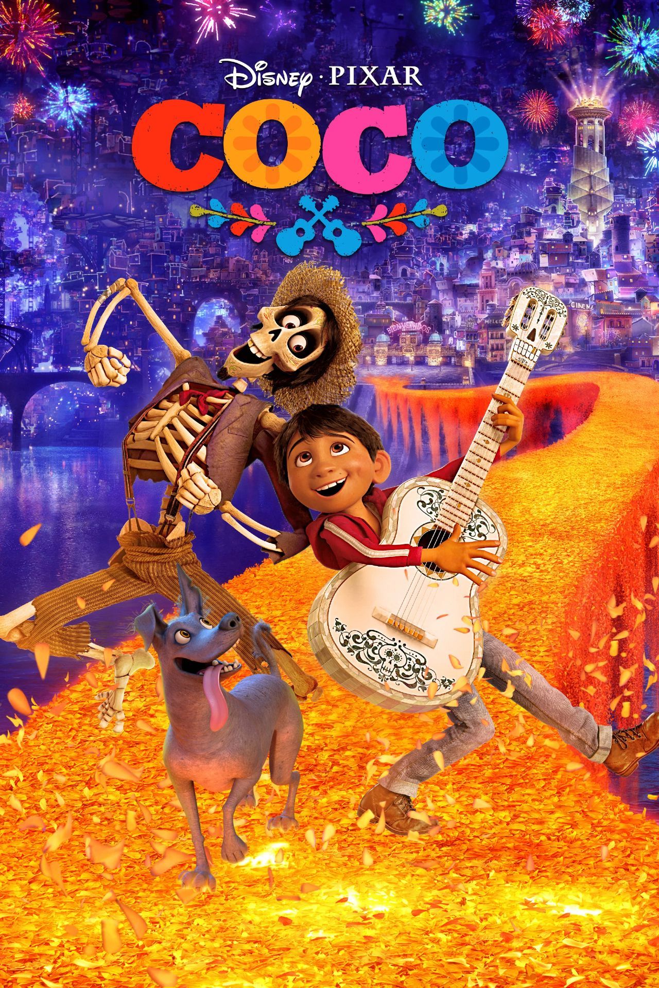 Pôster do filme Coco com Miguel e sua família.