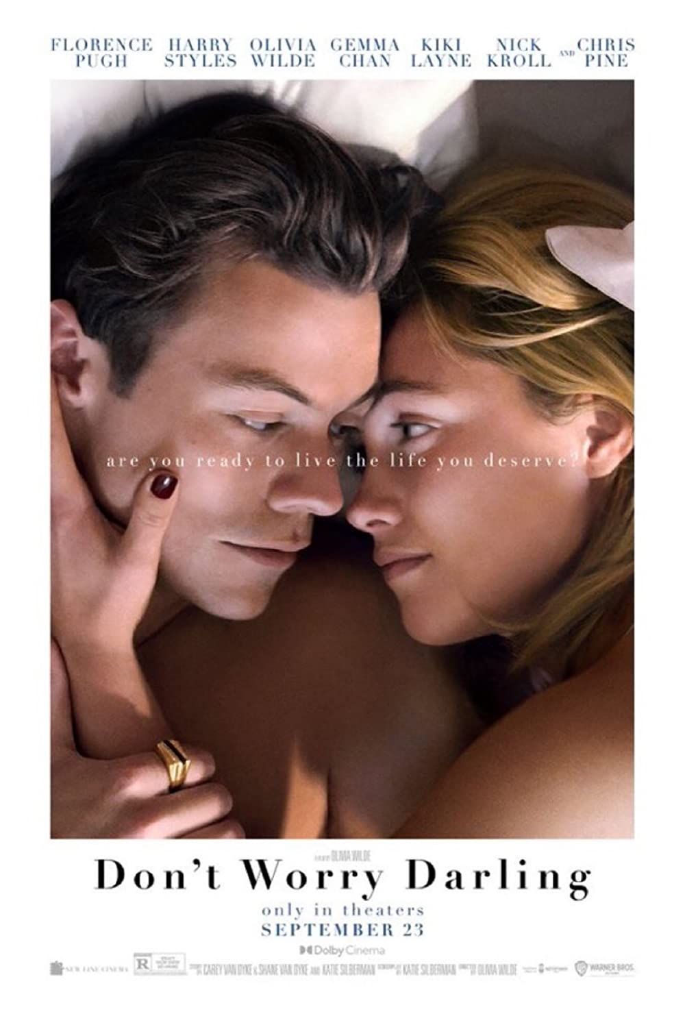 Pôster do filme Don't Worry Darling com Florence Pugh e Harry Styles.