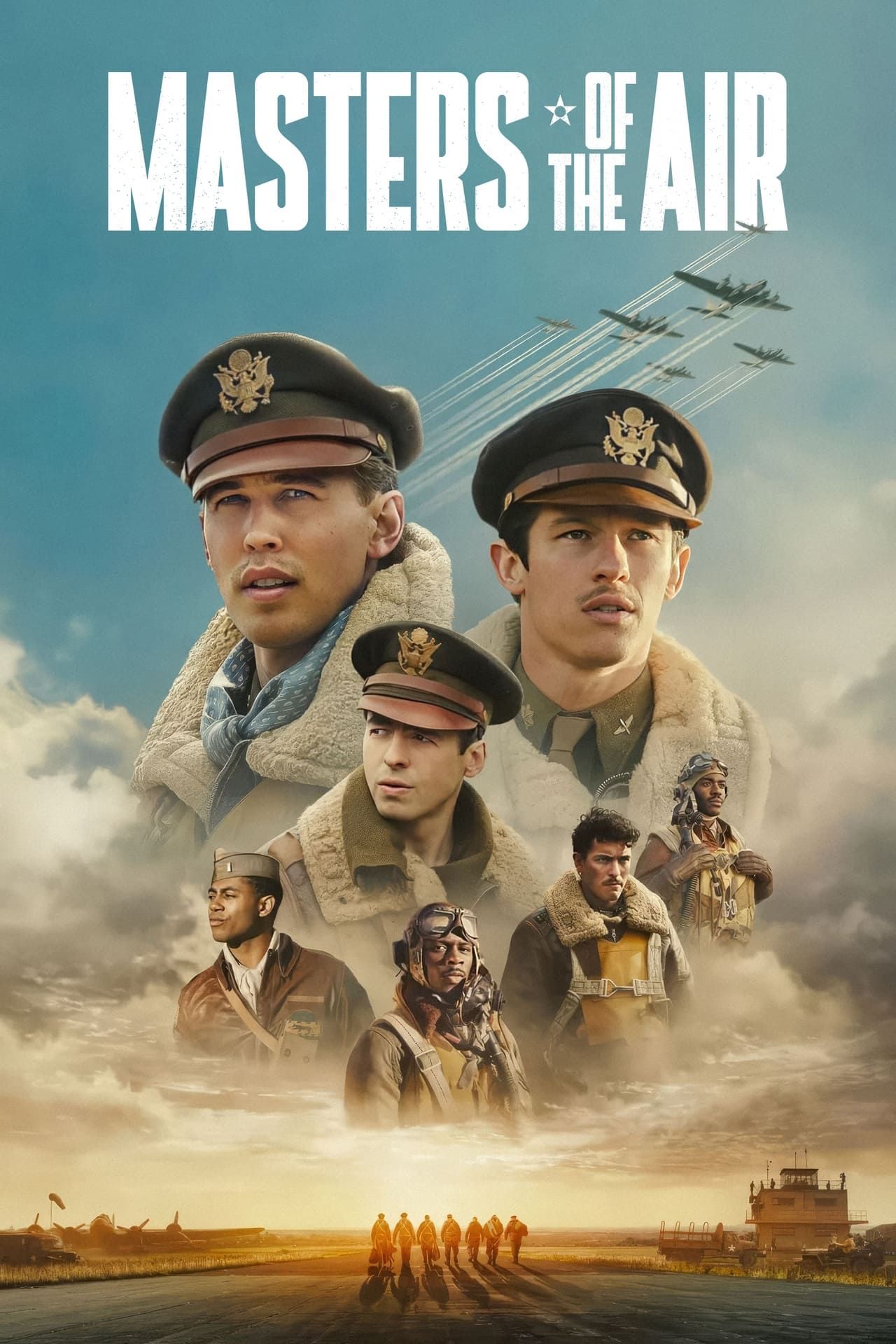 Poster de Masters of the Air com Austin Butler e pilotos.