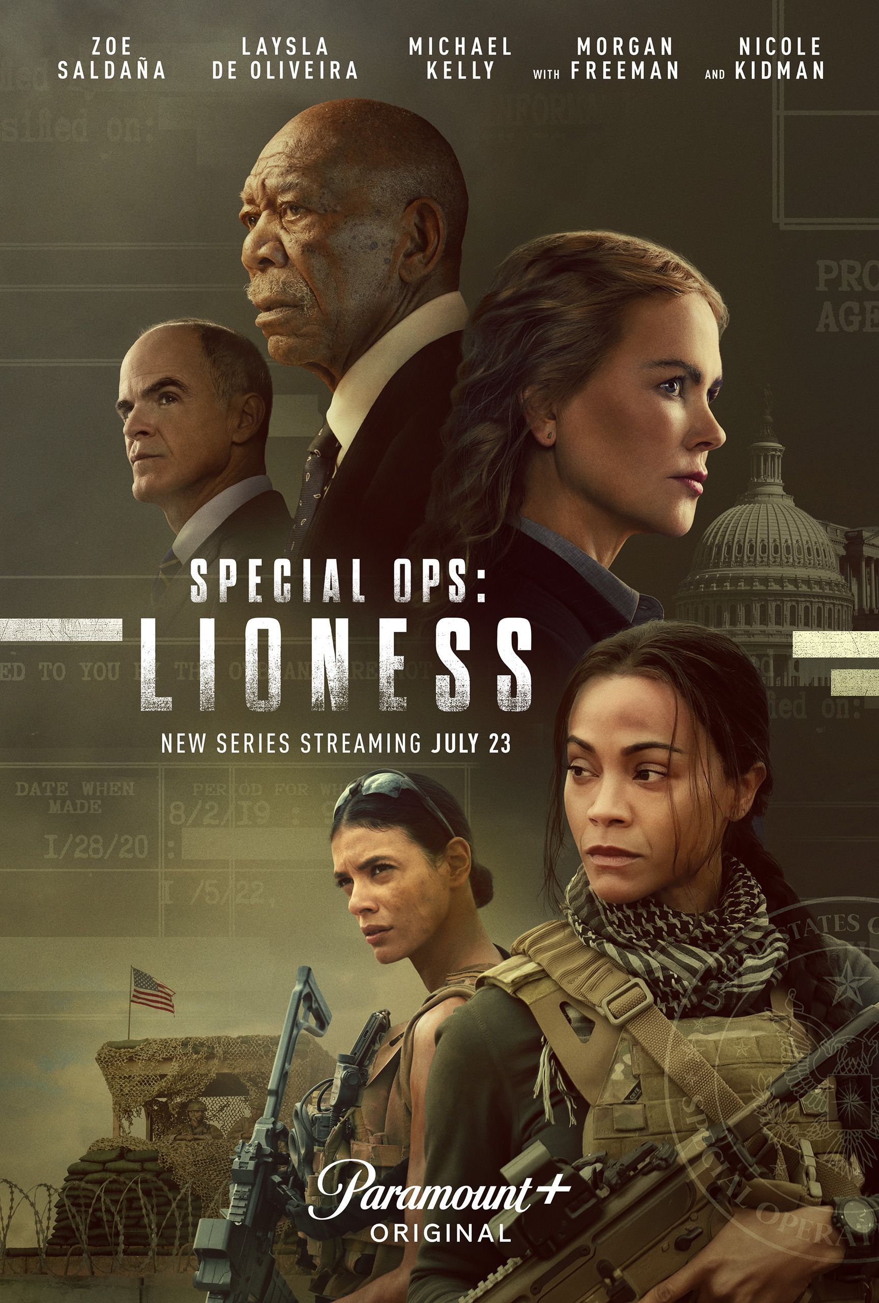 Pôster da série Lioness com Nicole Kidman e Zoe Saldaña em destaque.