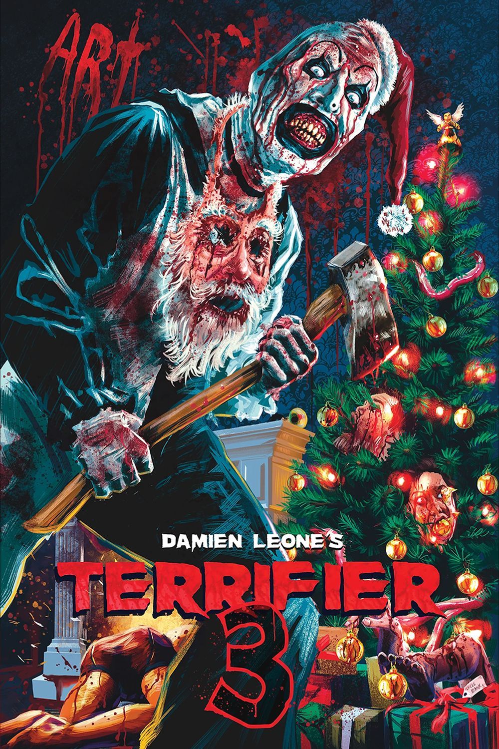 Pôster do filme Terrifier 3 com Art the Clown