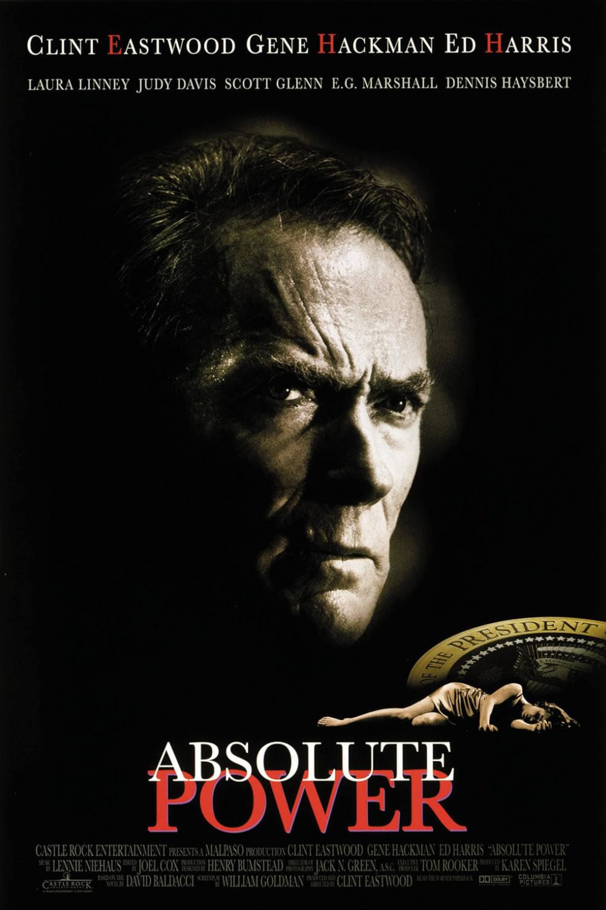 Pôster do filme Absolute Power, estrelado por Clint Eastwood e Gene Hackman.