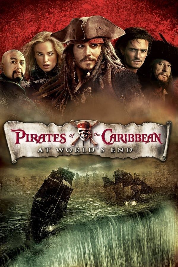 Pôster do filme Piratas do Caribe: No Fim do Mundo com Bill Nighy como Davy Jones em destaque.