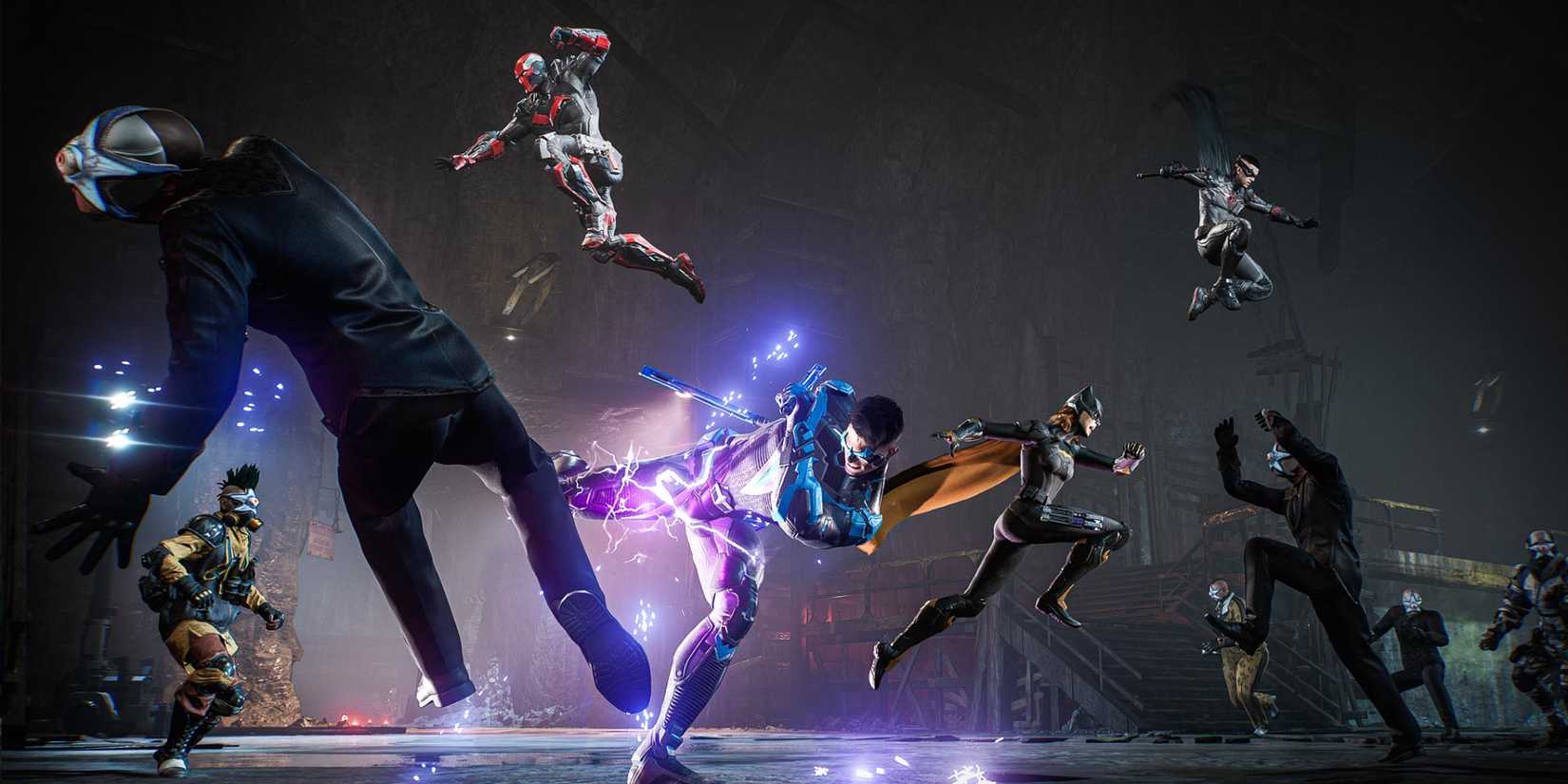 Nightwing fighting a group of enemies in Gotham Knights