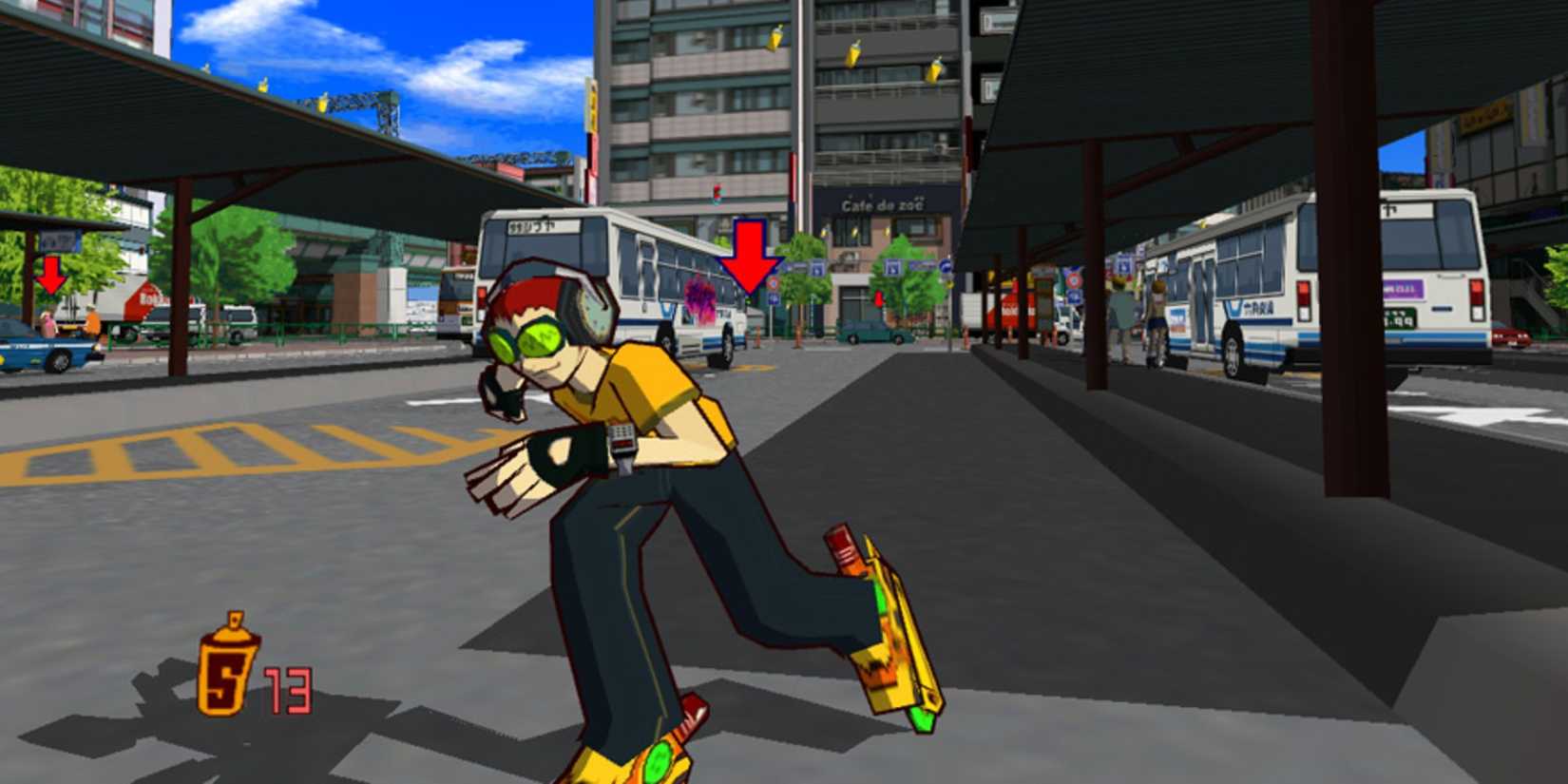 A young man skating on the street in the game Jet Set Radio
