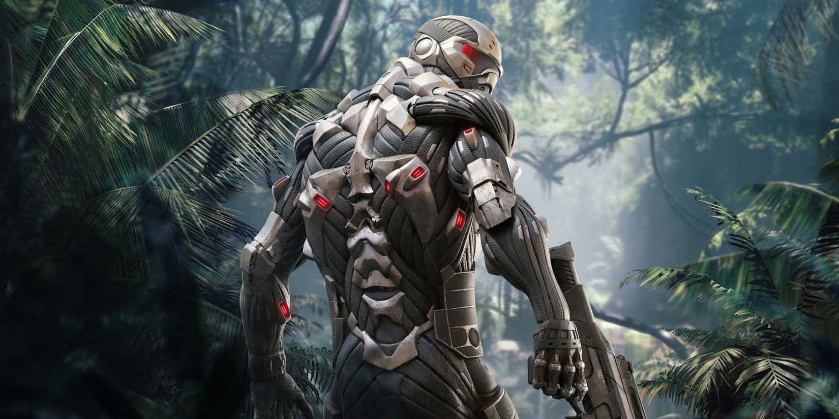 A character with his back to the camera in Crysis