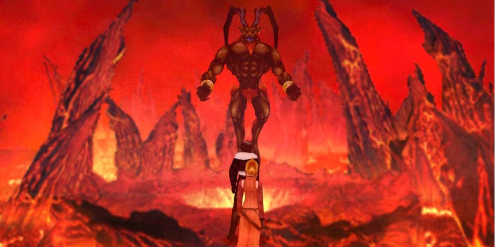 A character stands before Ifrit in Final Fantasy VIII