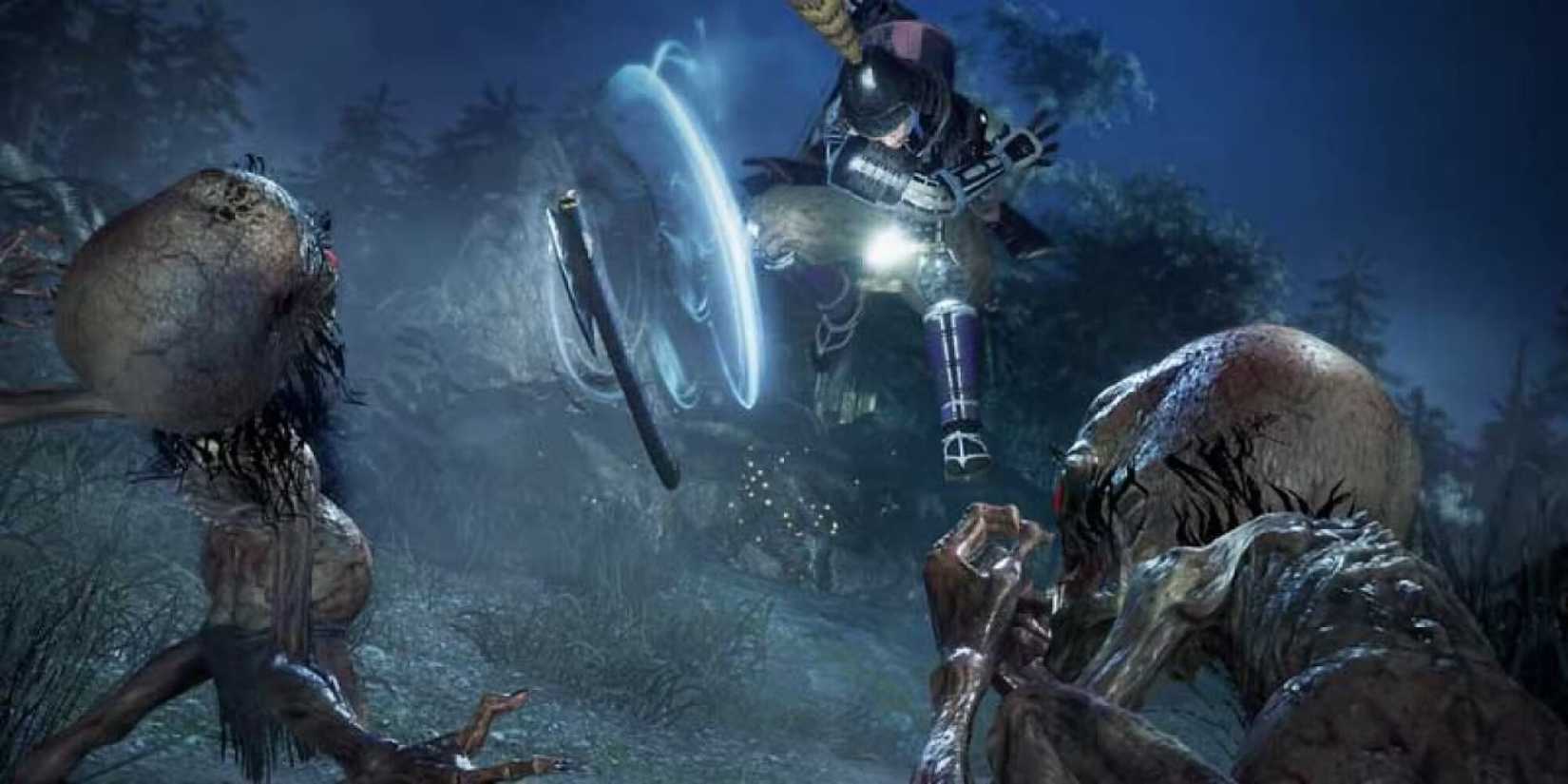 A character fighting two enemies in Nioh 2