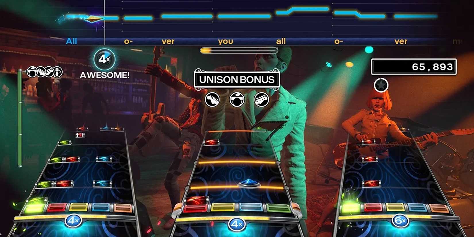 The screen of Rock Band 4