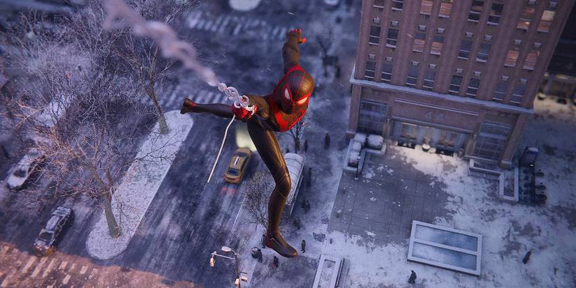Miles Morales jumping from a building