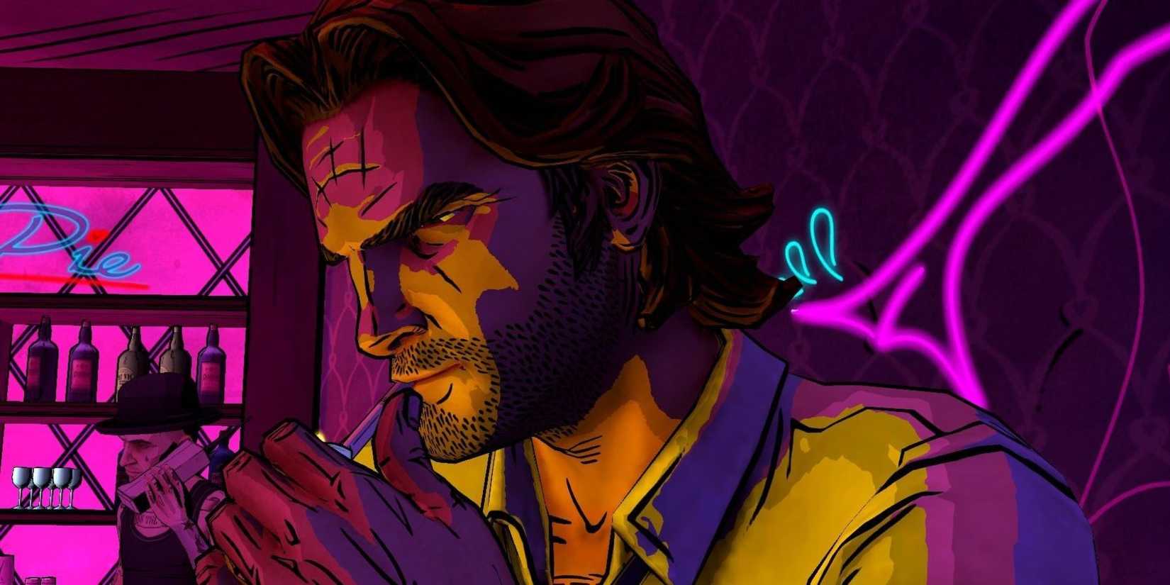 A character looking somber and smoking in The Wolf Among Us