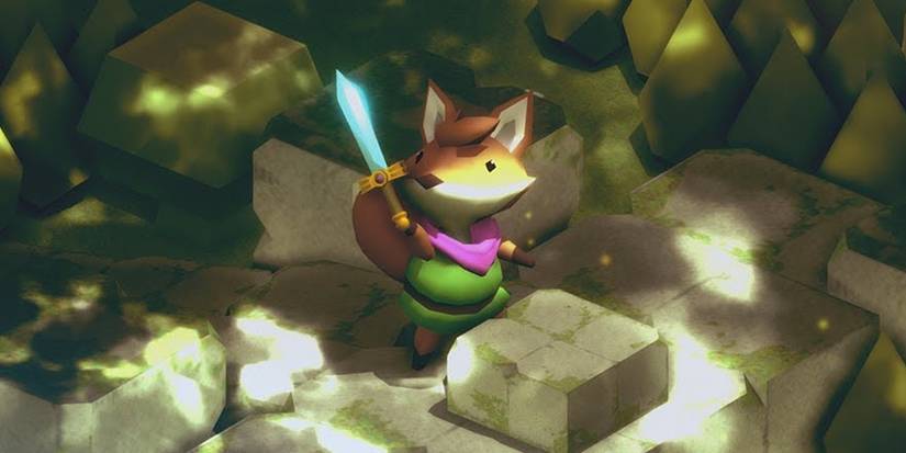 Tunic the fox raising a sword in Tunic