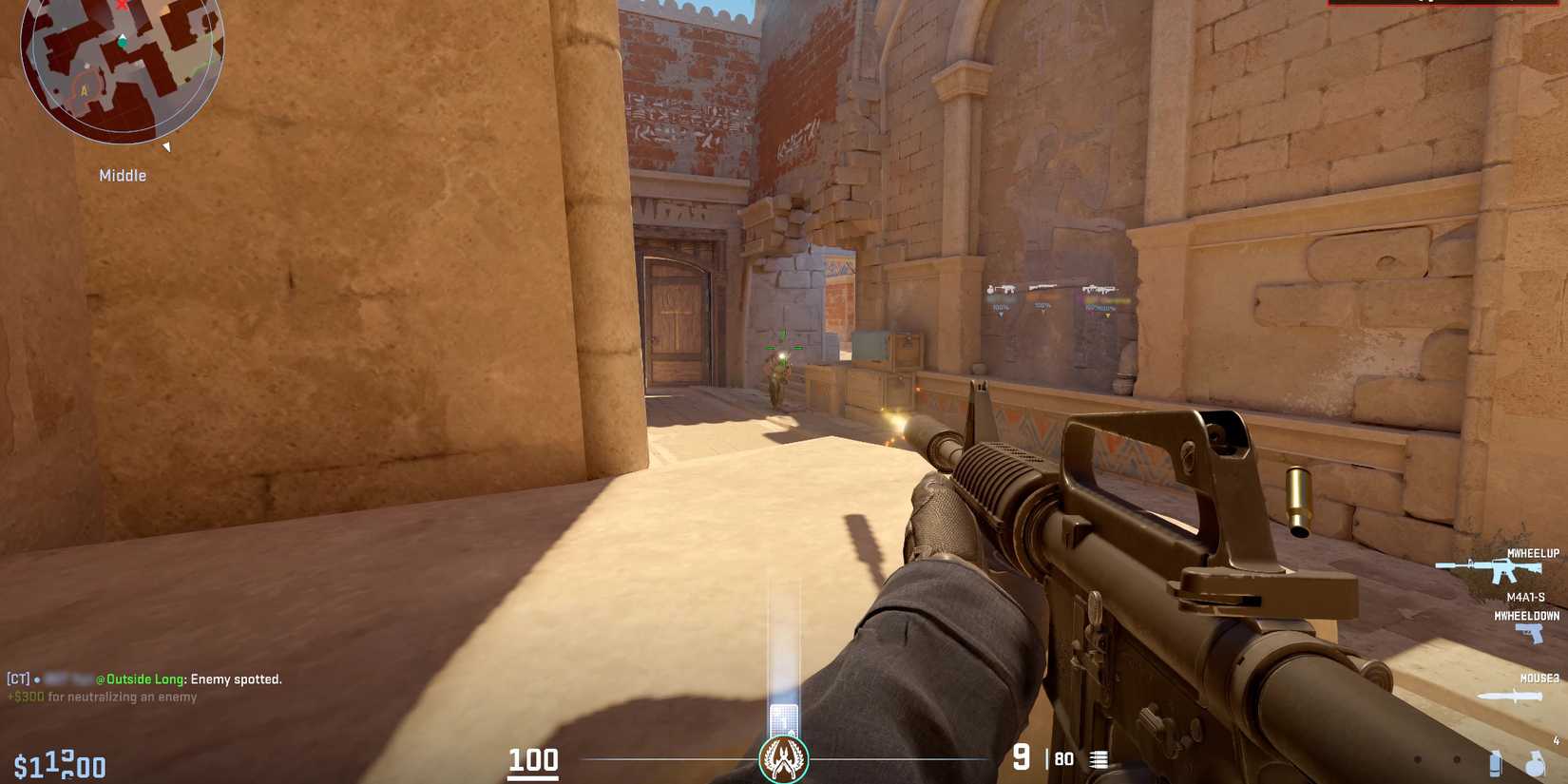 First-person view of a soldier holding a gun in a maze in Counter Strike 2