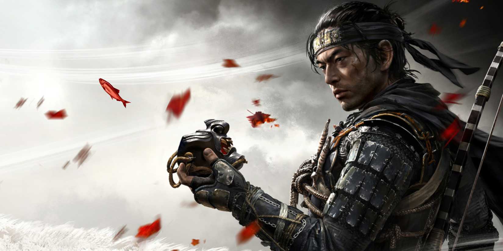 A samurai holding a mask in Ghost of Tsushima