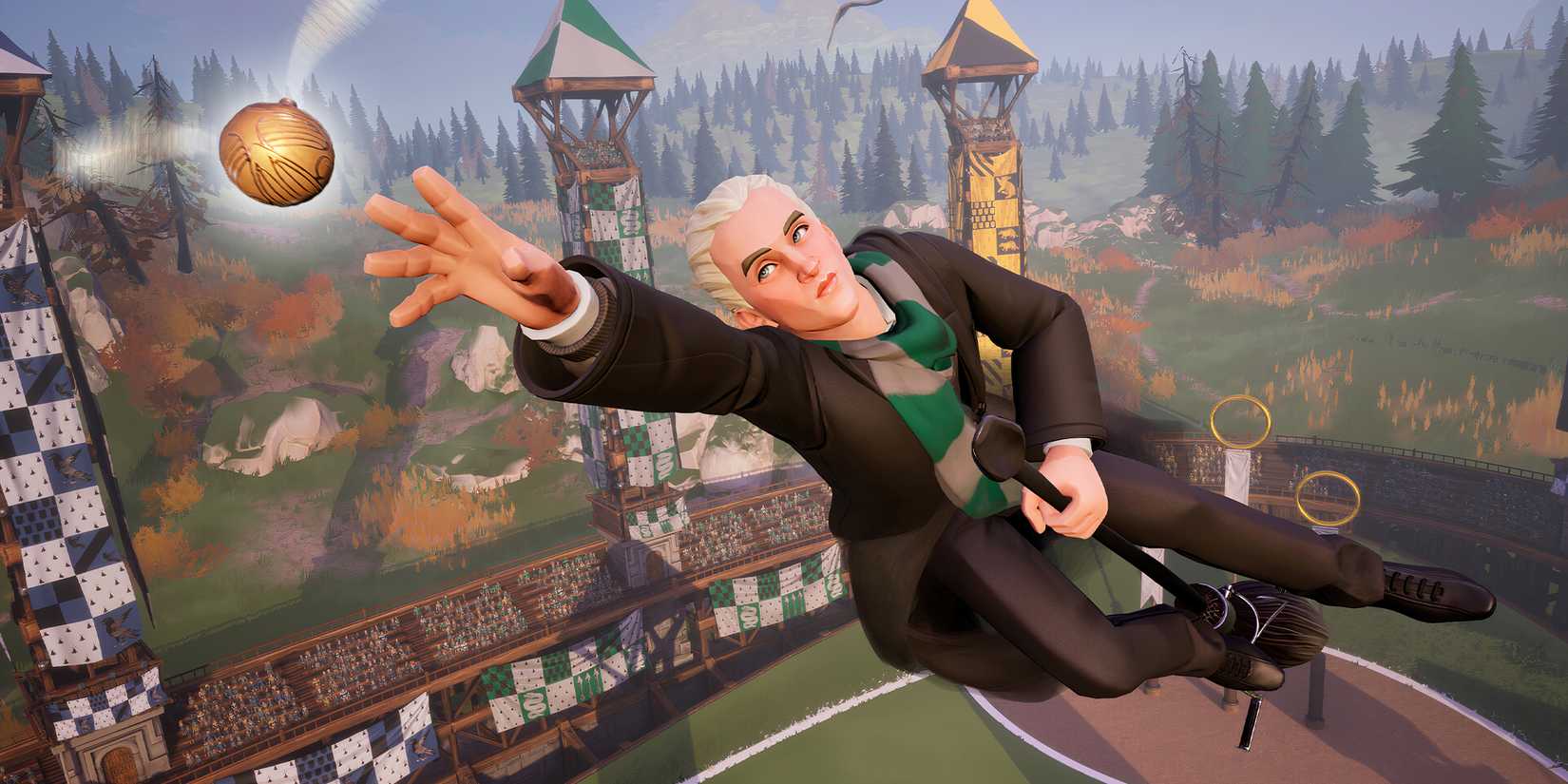 Slytherin Seeker trying to catch a snitch in Harry Potter Quidditch Champions
